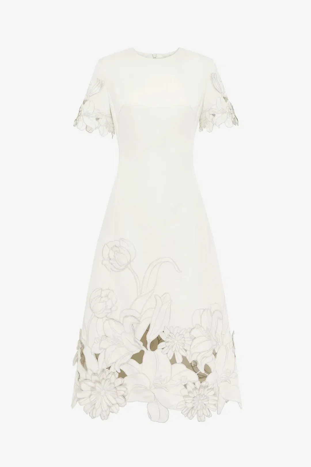  Leo Lin Caroline Applique Short Sleeve Midi Dress Ivory Size 10 for rent on The Volte - main image