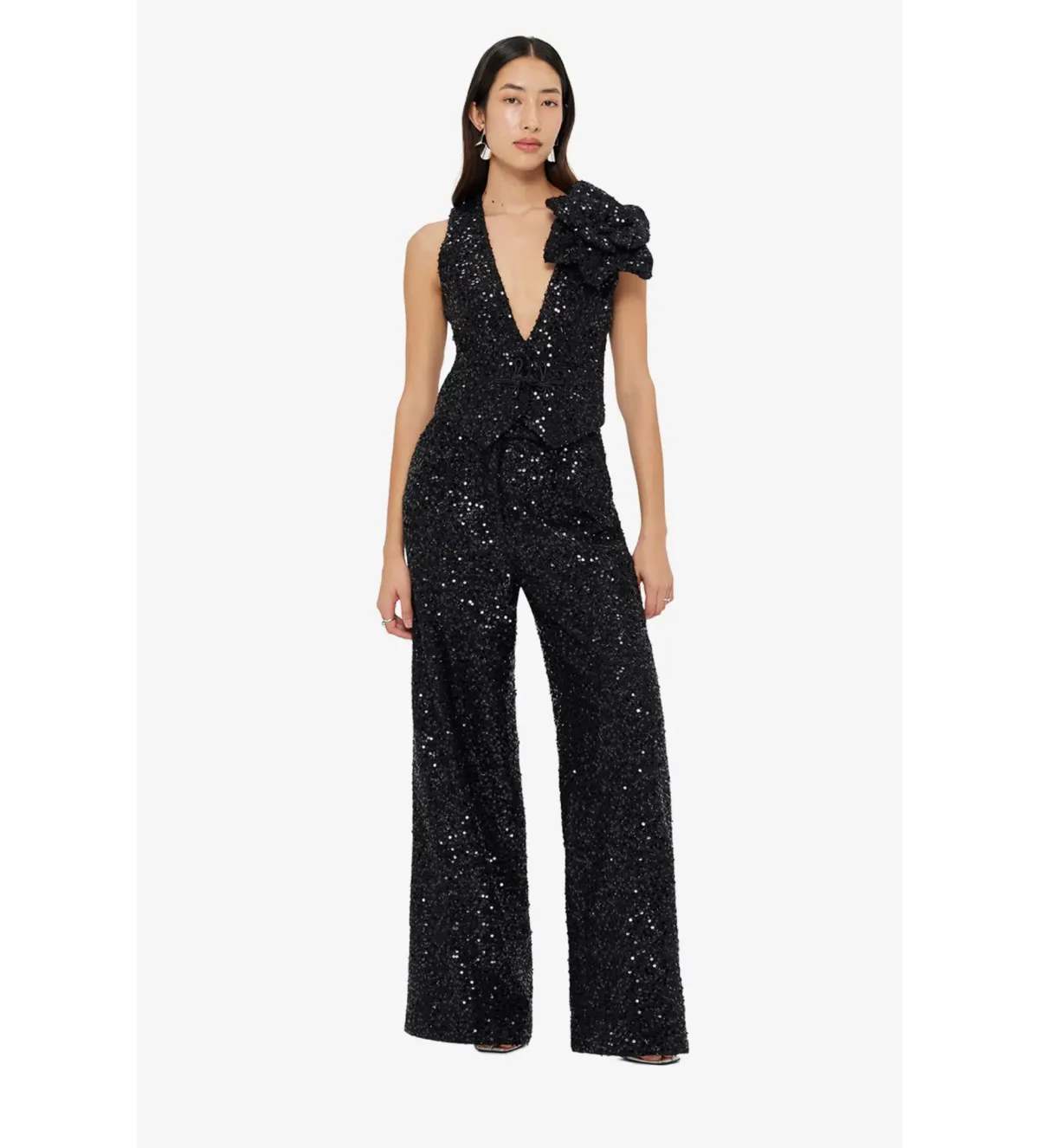 Leo Lin Anna-May Onyx Sequin Pants & Vest Set Onyx Size 10 - Image 1
