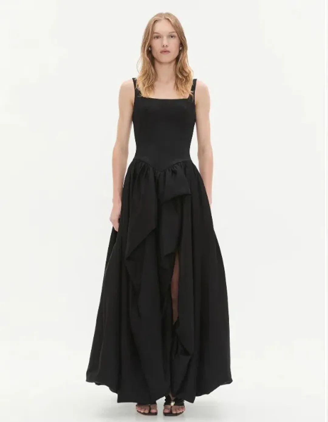 Aje Alani Asymmetrical Bubble Hem Gown Black Size 8 for rent on The Volte - main image