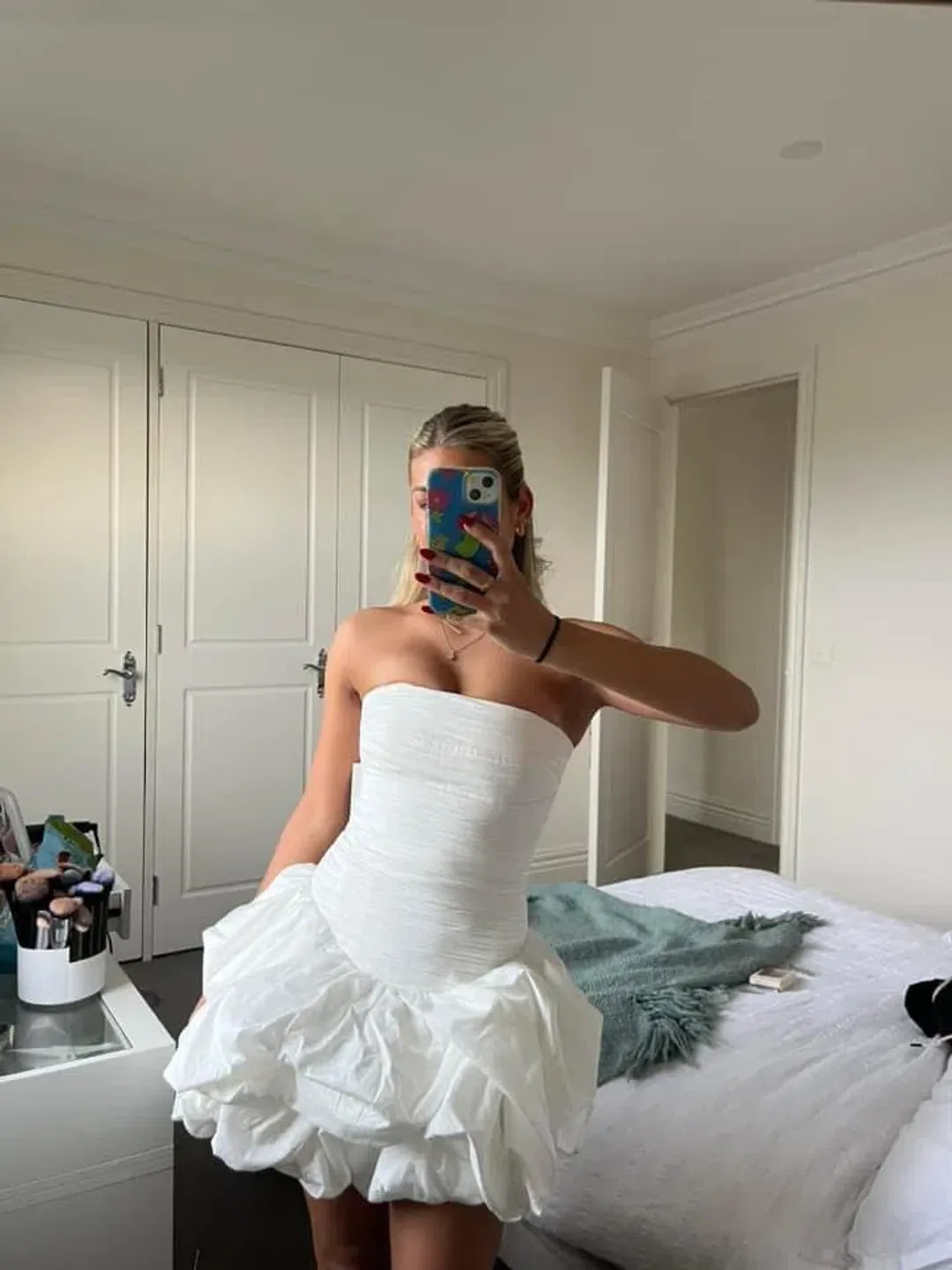 Aje Violette Bubble Hem Mini Dress in Ivory Size 6 for rent on The Volte - main image