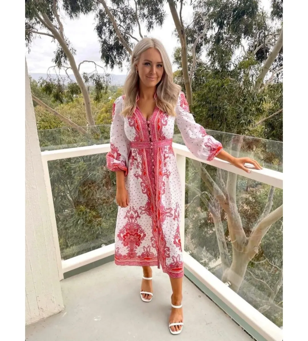 Zimmermann Bells Paisley Long Midi Dress Red Paisley Size 0 AU 8 for rent on The Volte - main image
