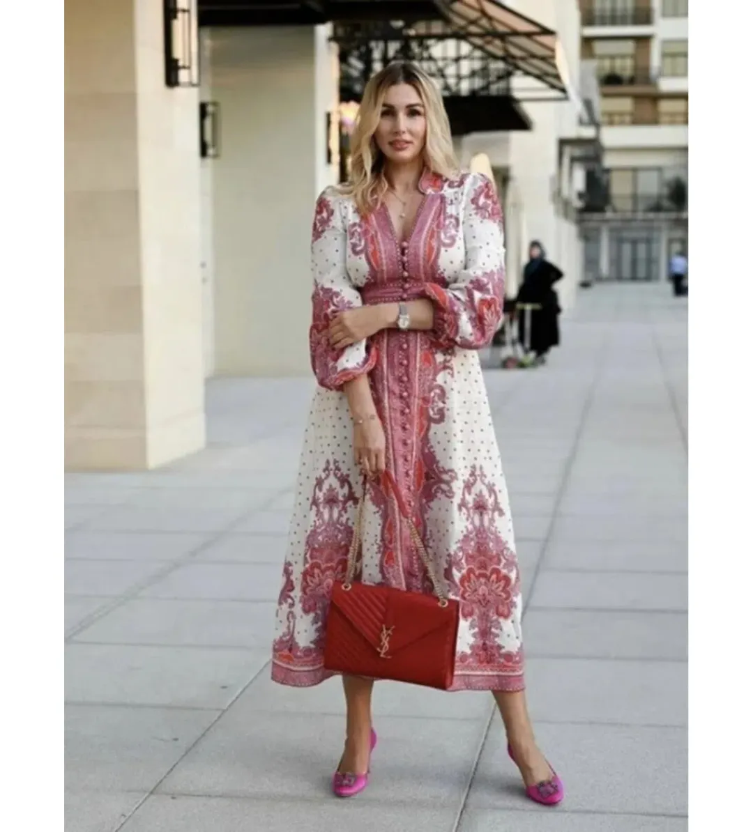 Zimmermann Bells Paisley Long Midi Dress Red Paisley Size 0 AU 8 for rent on The Volte - main image