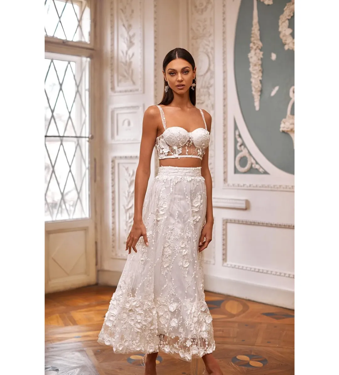 Alamour Aella Top and Midi Skirt Set White Size L AU 12 for rent on The Volte - main image