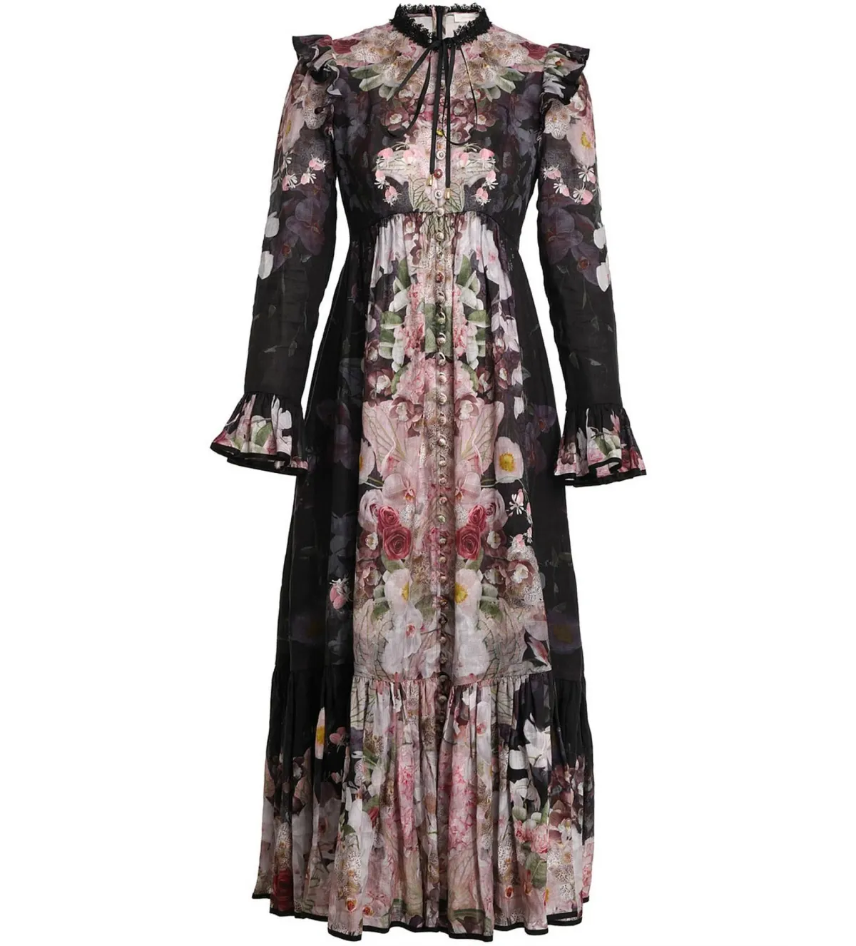 Zimmermann Dancer Tie Neck Midi Dress Black Garden Floral Size 1 AU 10 - Image 3