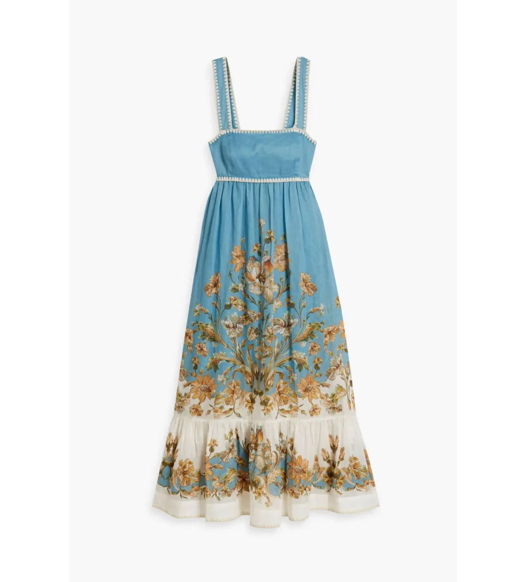 Zimmermann Chintz Tiered Ramie Midi Dress Blue Daisy Size 2 AU 12 for rent on The Volte - main image