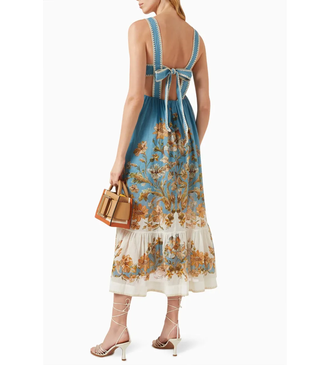 Zimmermann Chintz Tiered Ramie Midi Dress Blue Daisy Size 2 AU 12 for rent on The Volte - main image