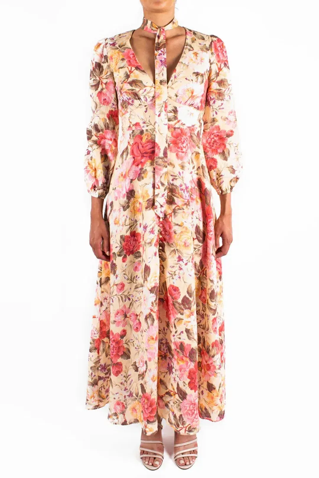 Zimmermann Honour Plunge Long Dress Multi Floral Size 1 / AU 10 for rent on The Volte - main image