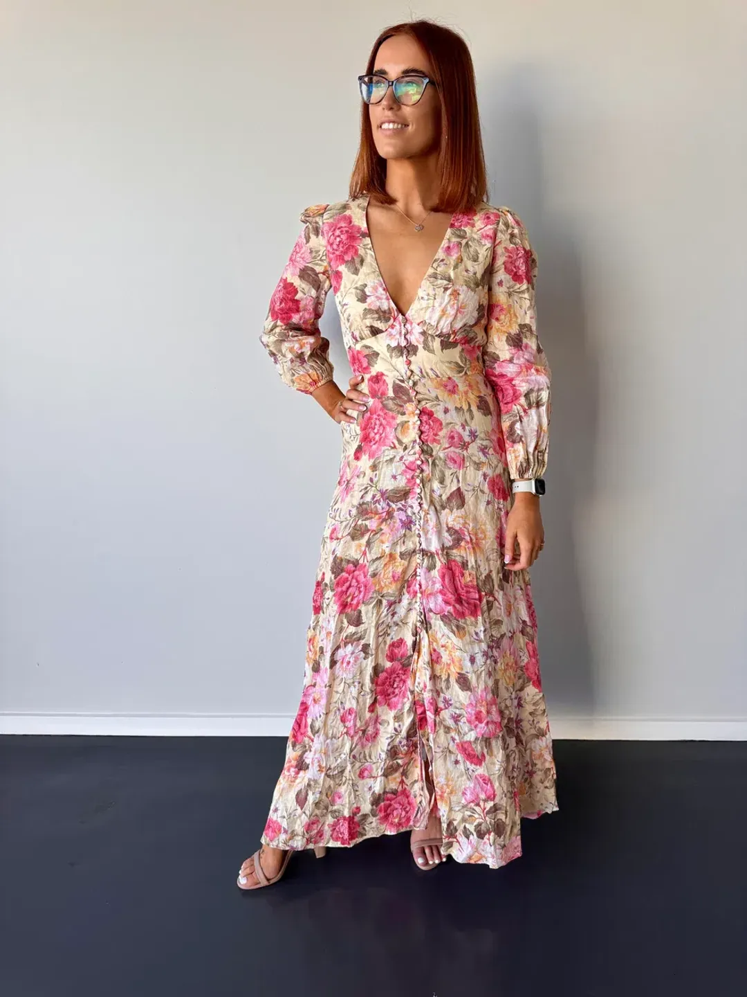 Zimmermann Honour Plunge Long Dress Multi Floral Size 1 / AU 10 for rent on The Volte - main image