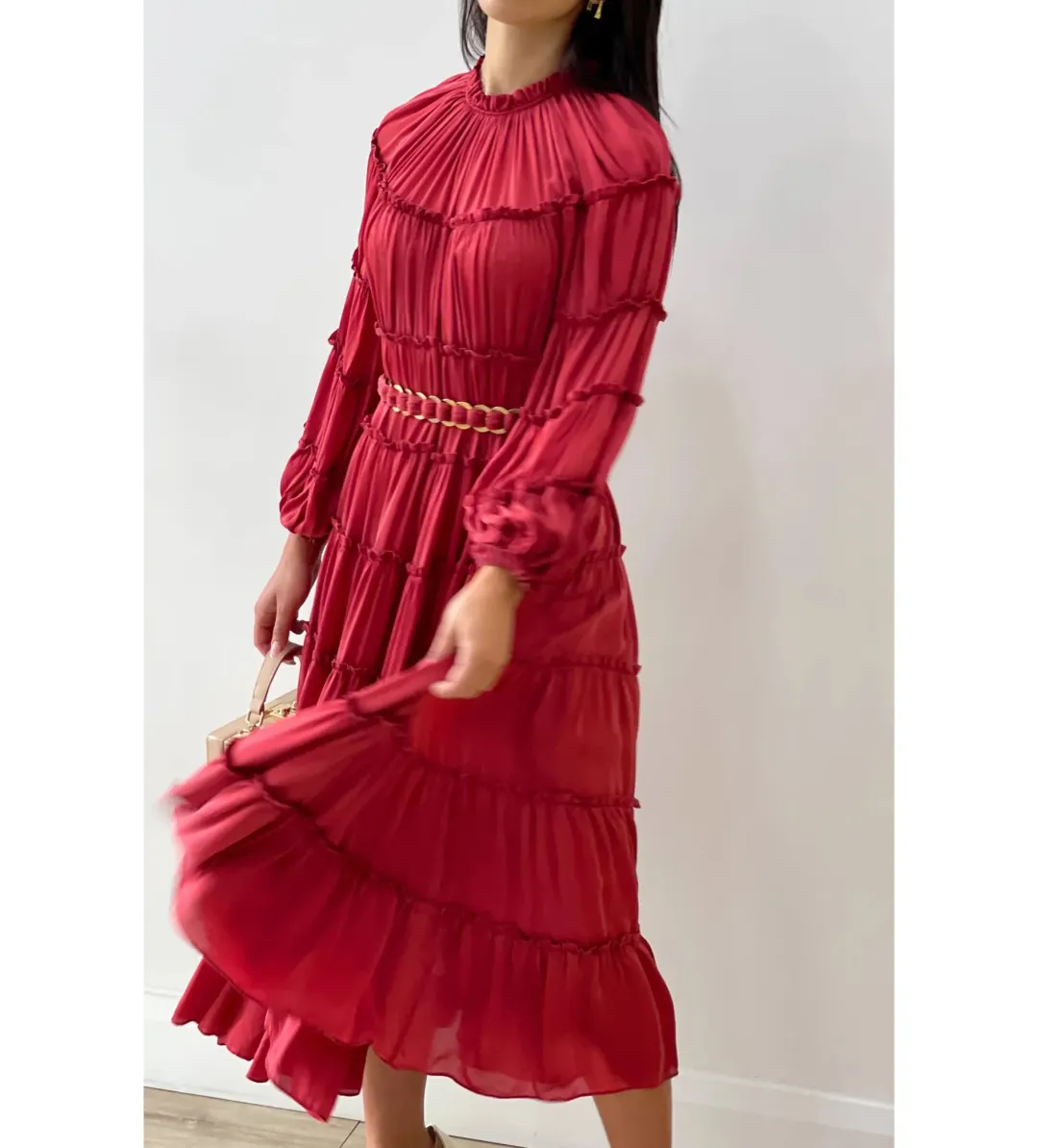 Zimmermann Silk Tiered Midi Dress Red Size 1 AU 10 for rent on The Volte - main image