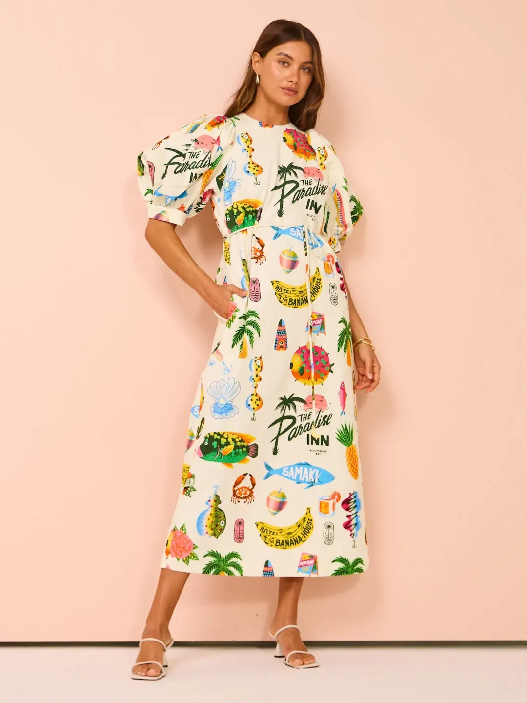 Alemais Samaki Puff Sleeve Midi Dress in Multi Size 10 for rent on The Volte - main image