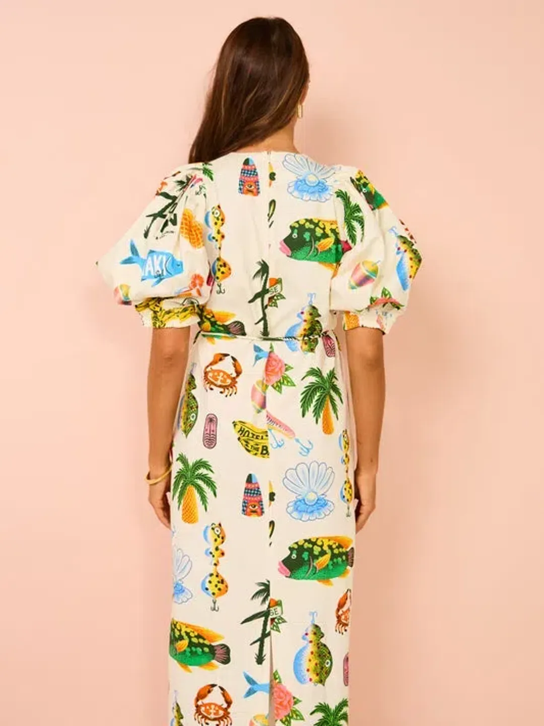 Alemais Samaki Puff Sleeve Midi Dress in Multi Size 10 for rent on The Volte - main image