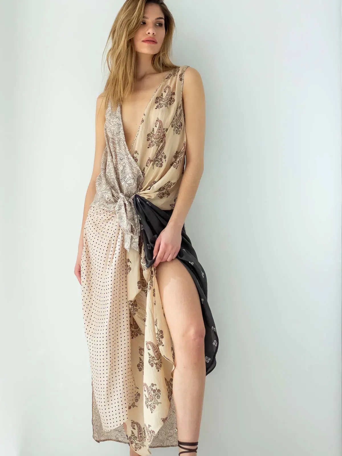 Mes Demoiselle Printed Silk Dress with Tie Front Size 0/AU 8 - Image 1