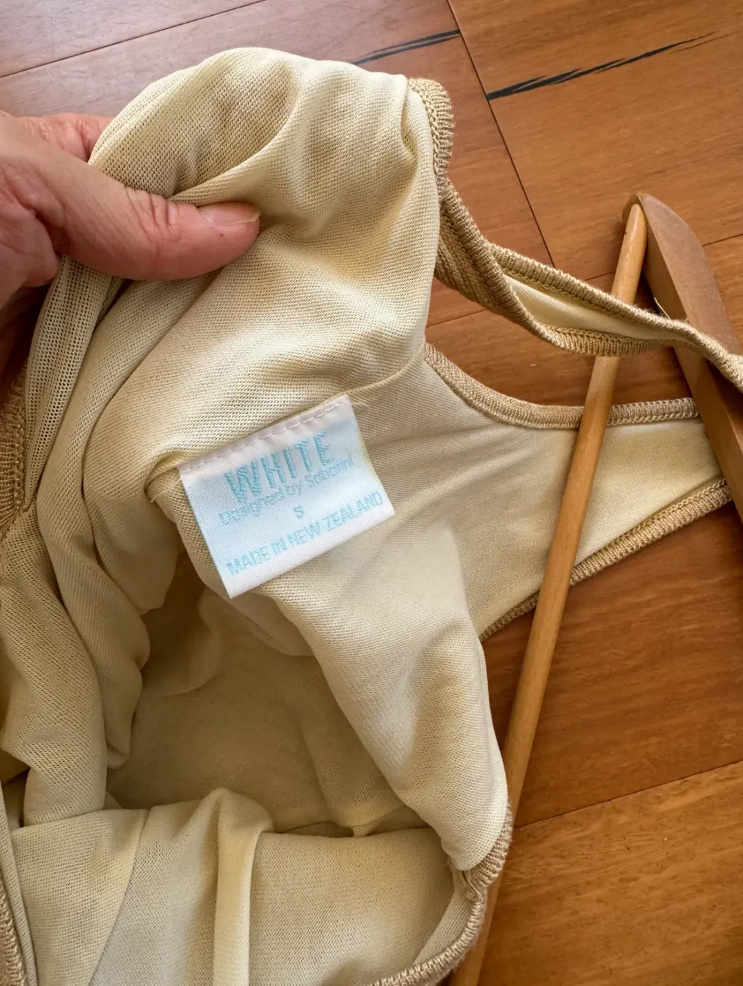 White by Sabatini Knit Knee-Length Dress Gold Size S AU 8 for rent on The Volte - main image