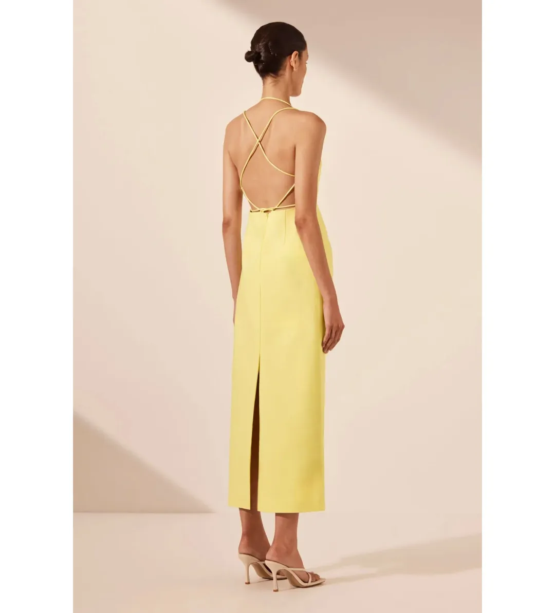 Shona Joy Lani Draped Cross Back Midi Dress Lemon Size AU 8 for rent on The Volte - main image