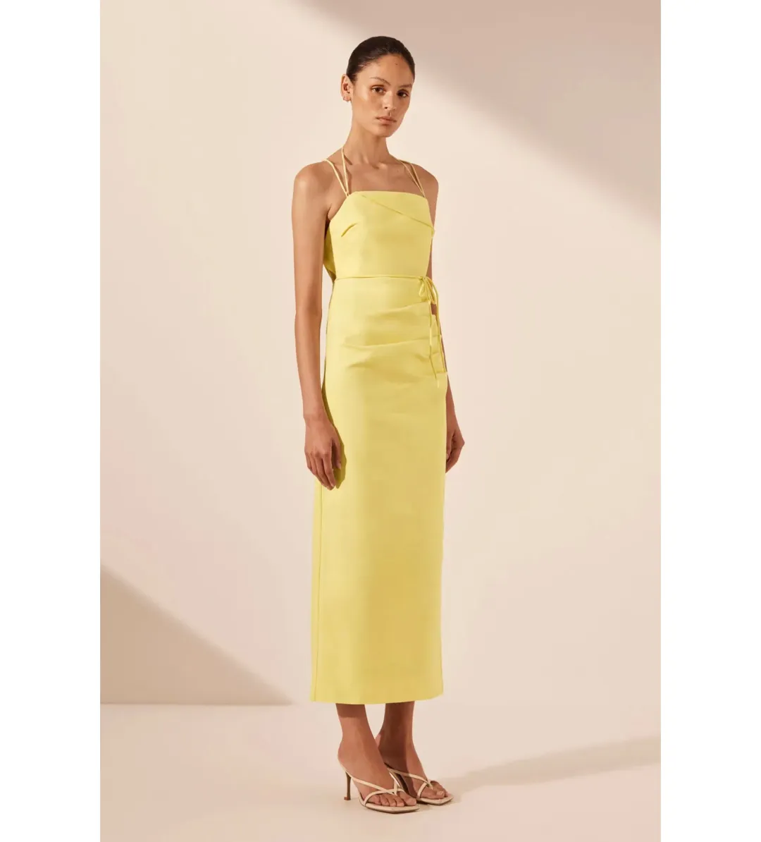 Shona Joy Lani Draped Cross Back Midi Dress Lemon Size AU 8 for rent on The Volte - main image