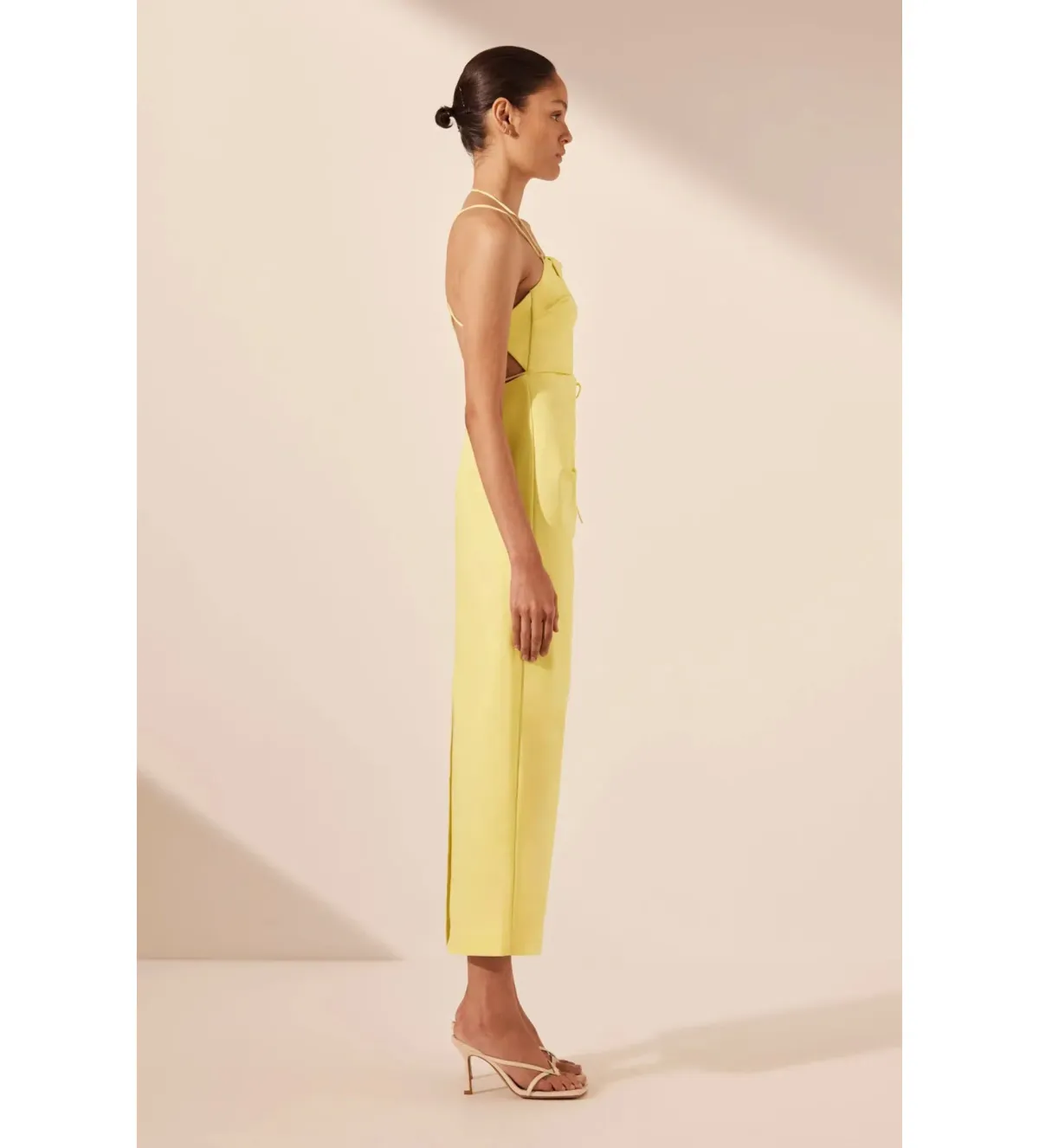 Shona Joy Lani Draped Cross Back Midi Dress Lemon Size AU 8 - Image 4