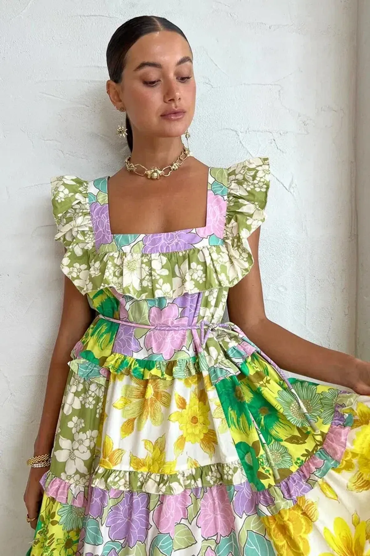 Alemais Elora Tiered Patchwork Midi Dress Size AU 10  - Image 2