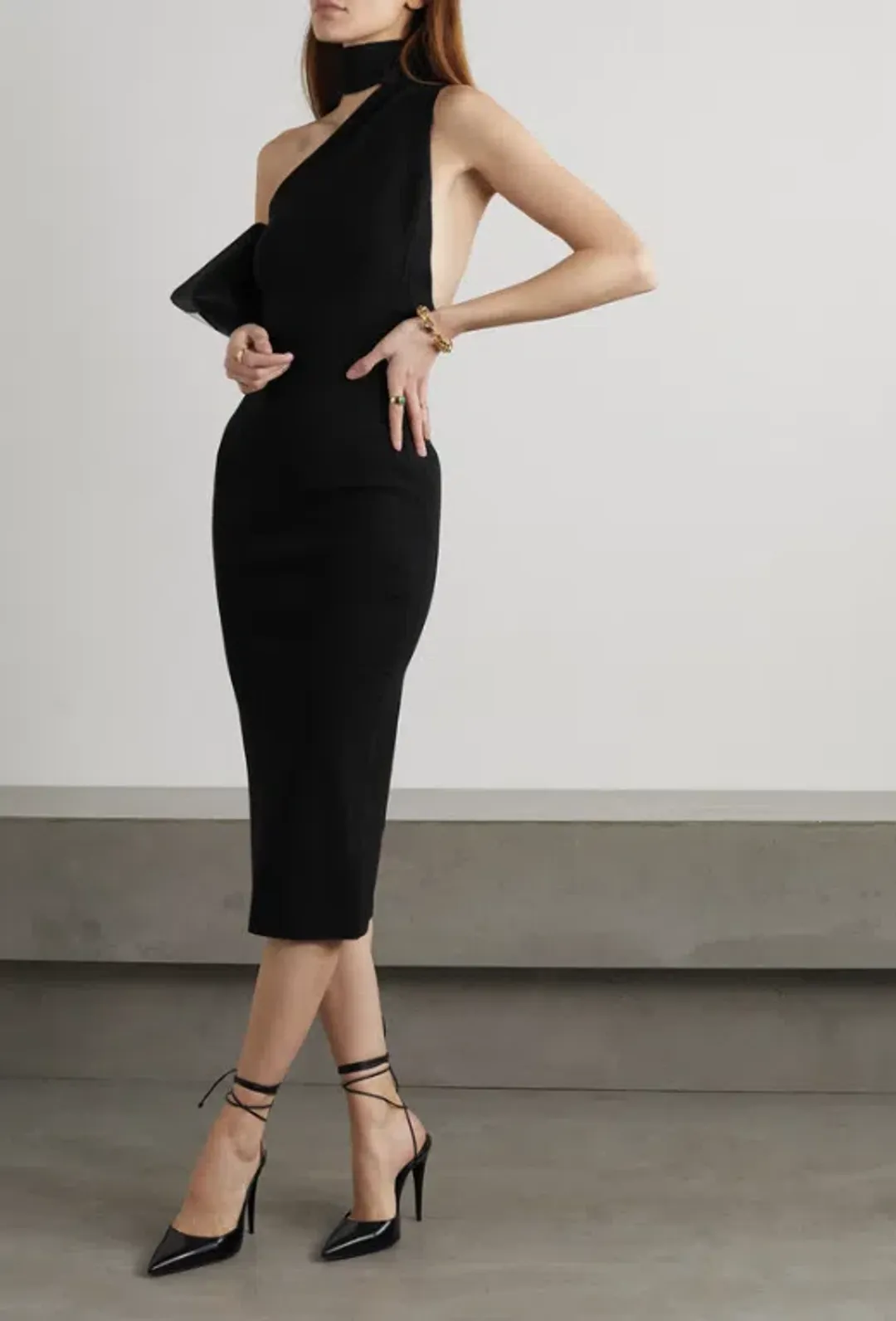 Solace London Black Aria Midi Dress Size S/AU 10 for rent on The Volte - main image