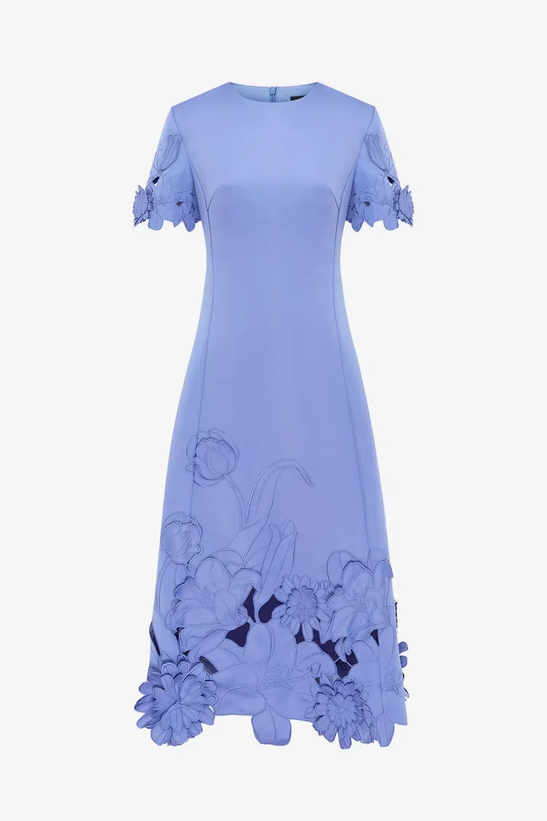 Leo Lin Caroline Applique Short Sleeve Midi Dress Moonlight  Size 8 for rent on The Volte - main image