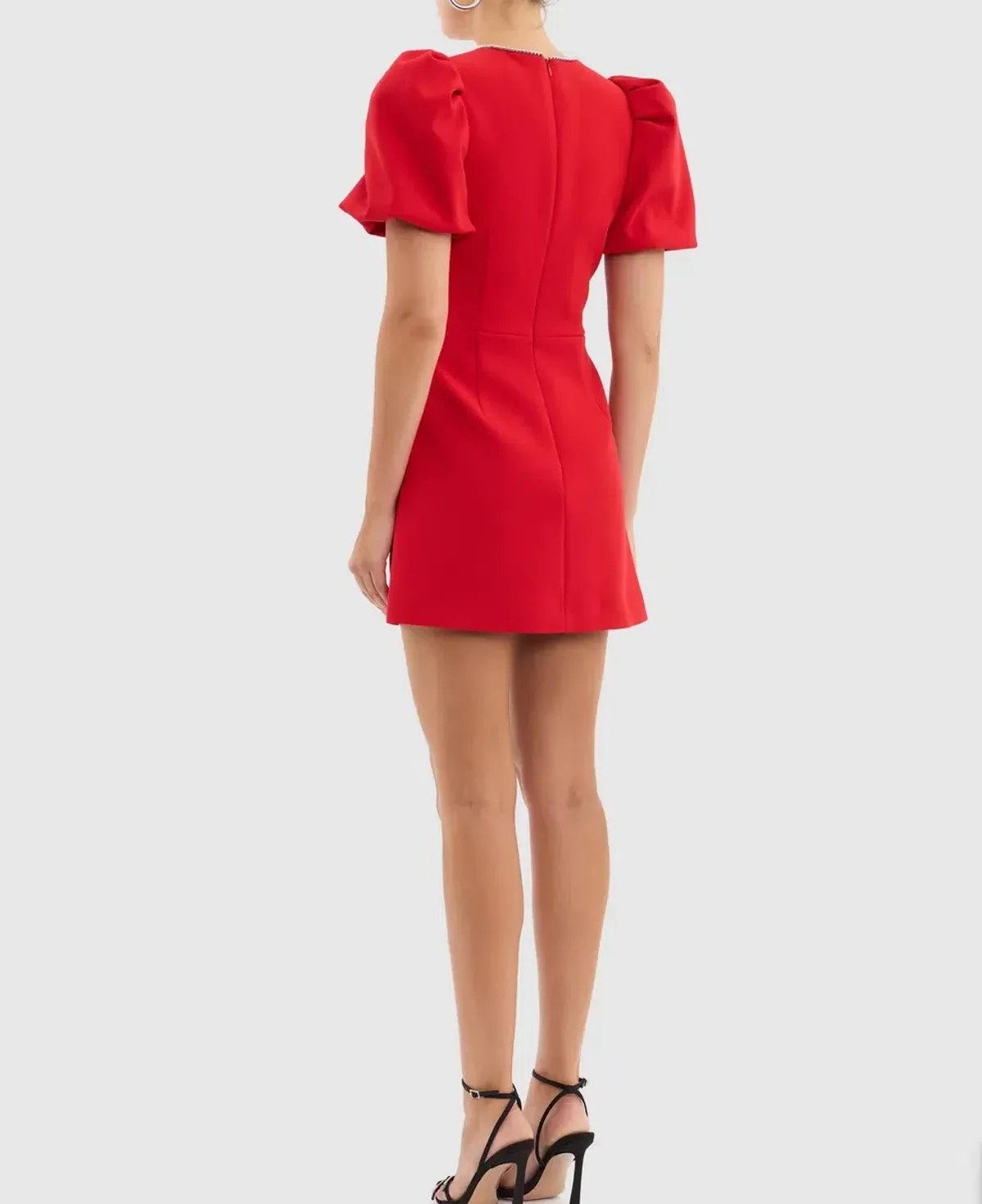 Rebecca Vallance Karina Puff Sleeve Mini Dress Red Size 16 - Image 3