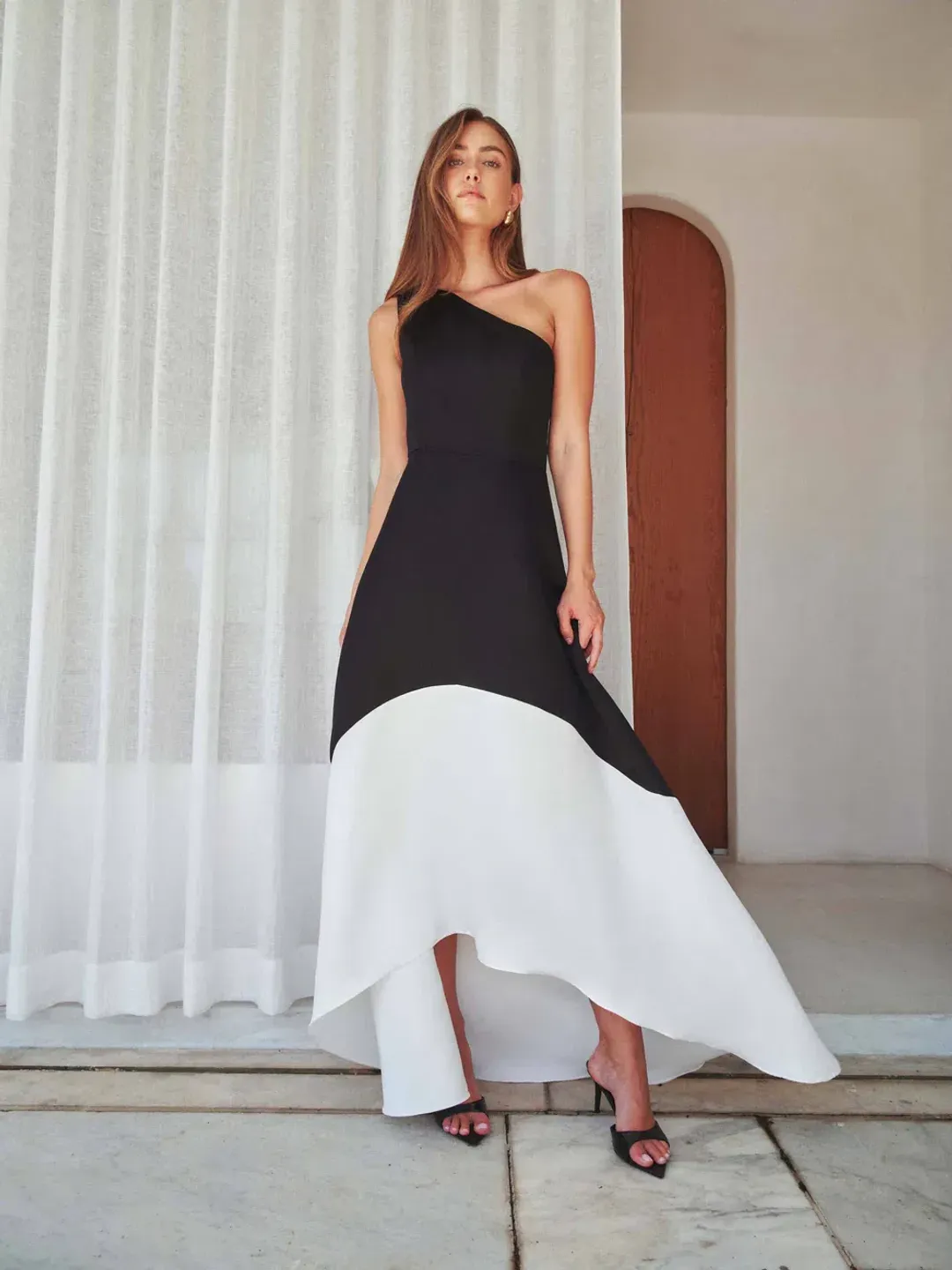 Elliat - Sorrel One Shoulder Gown in Black & White - Size 16 for rent on The Volte - main image