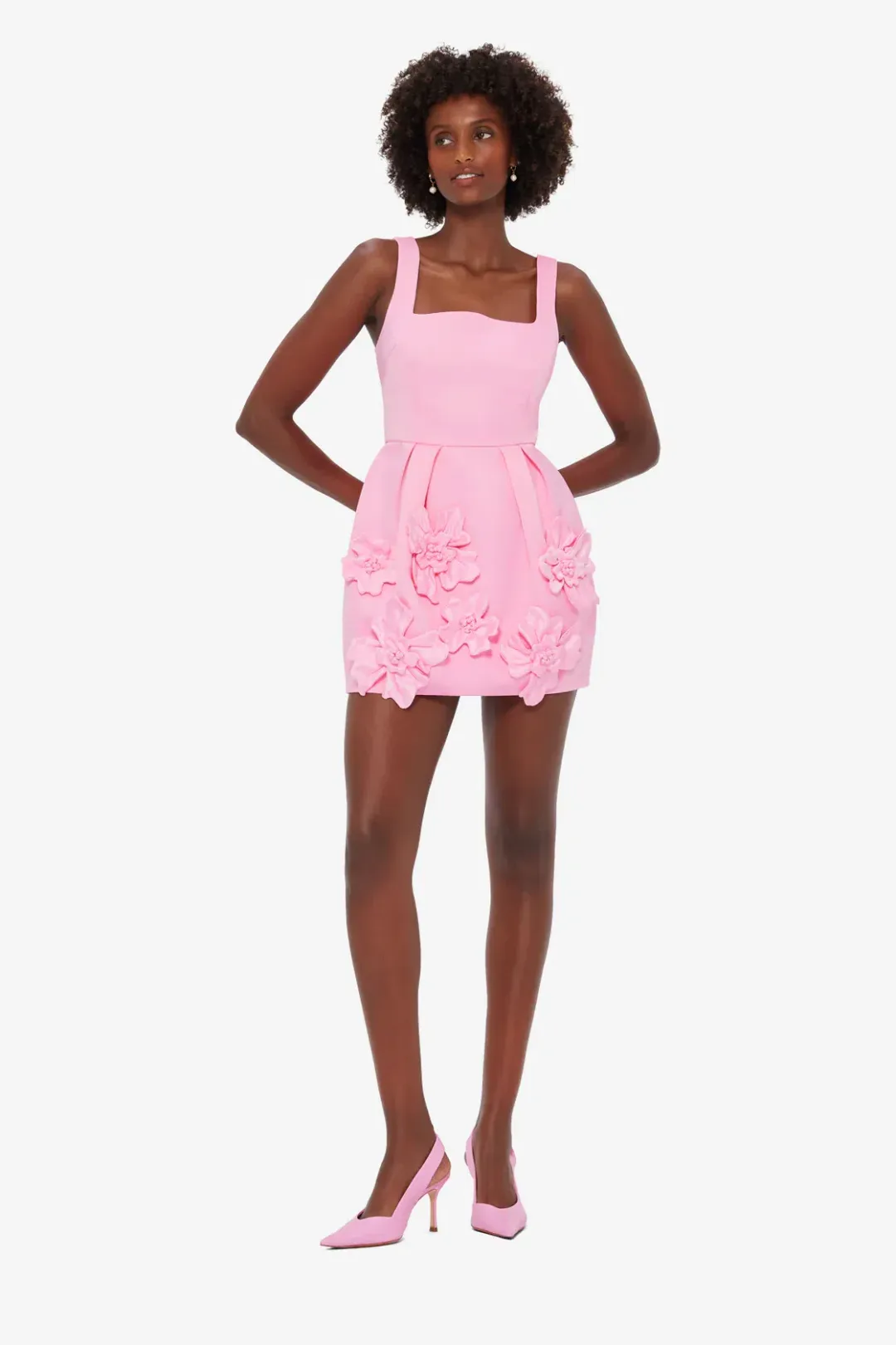 Leo Lin Pip Floral Appliqué Bell Shape Mini Dress Baby Pink Size 8 for rent on The Volte - main image