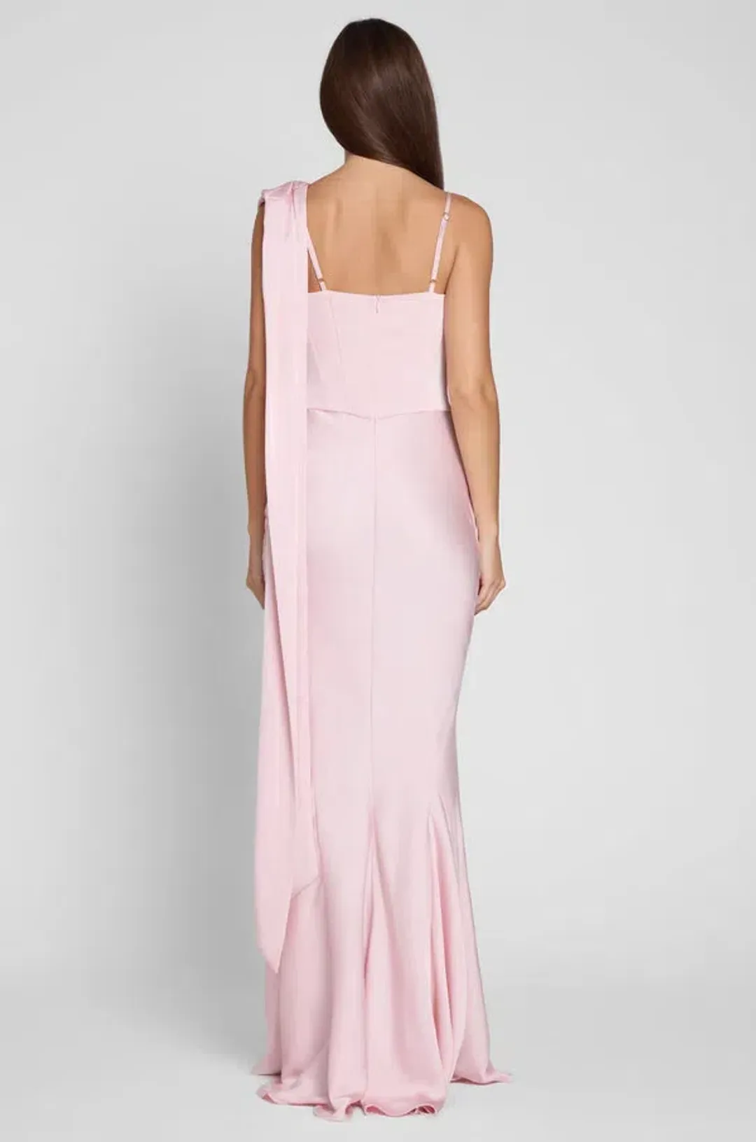 LEAU Celine Corset Drape Satin Maxi Gown Pink Size 10 for rent on The Volte - main image