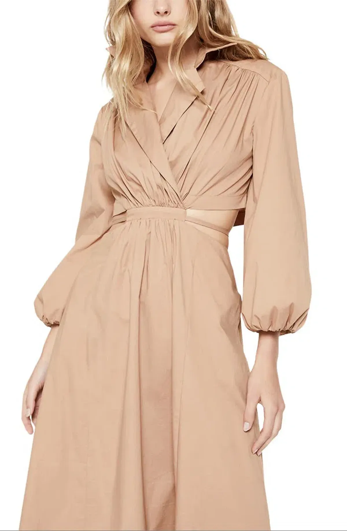 Bardot Arden Poplin Trench Midi Dress Beige Size S / AU 8 - Image 3