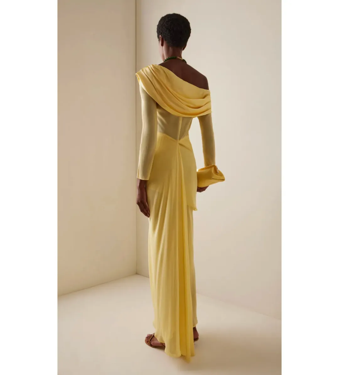 Christopher Esber Exclusive Draped Off-The-Shoulder Silk Maxi Dress Yellow Size 10 for rent on The Volte - main image