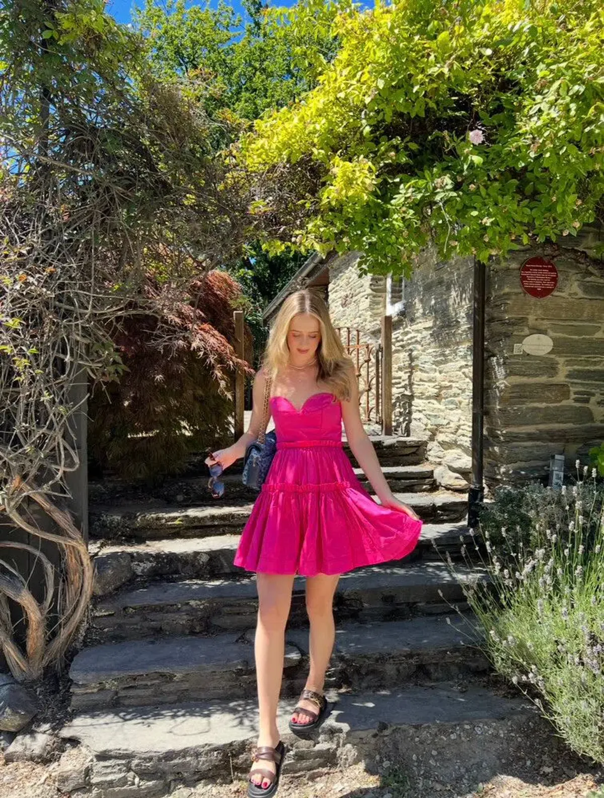 AJE Maya Tiered Mini Dress Fuchsia with side pockets AU 6 US 2 - Image 4