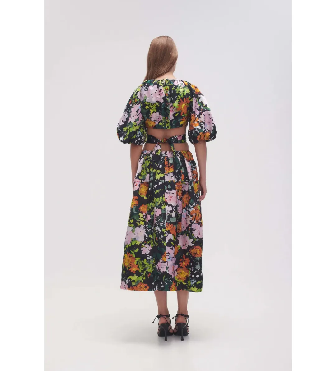 Aje Mimosa Cutout Midi Dress in Midnight floral Size S AU 8 for rent on The Volte - main image