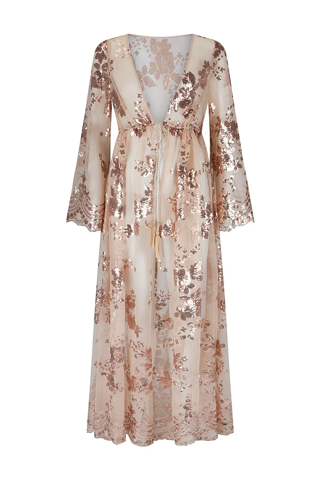 Coven & Co Maternity Melody Sequin Duster Gown Rose Gold Size 12 for rent on The Volte - main image