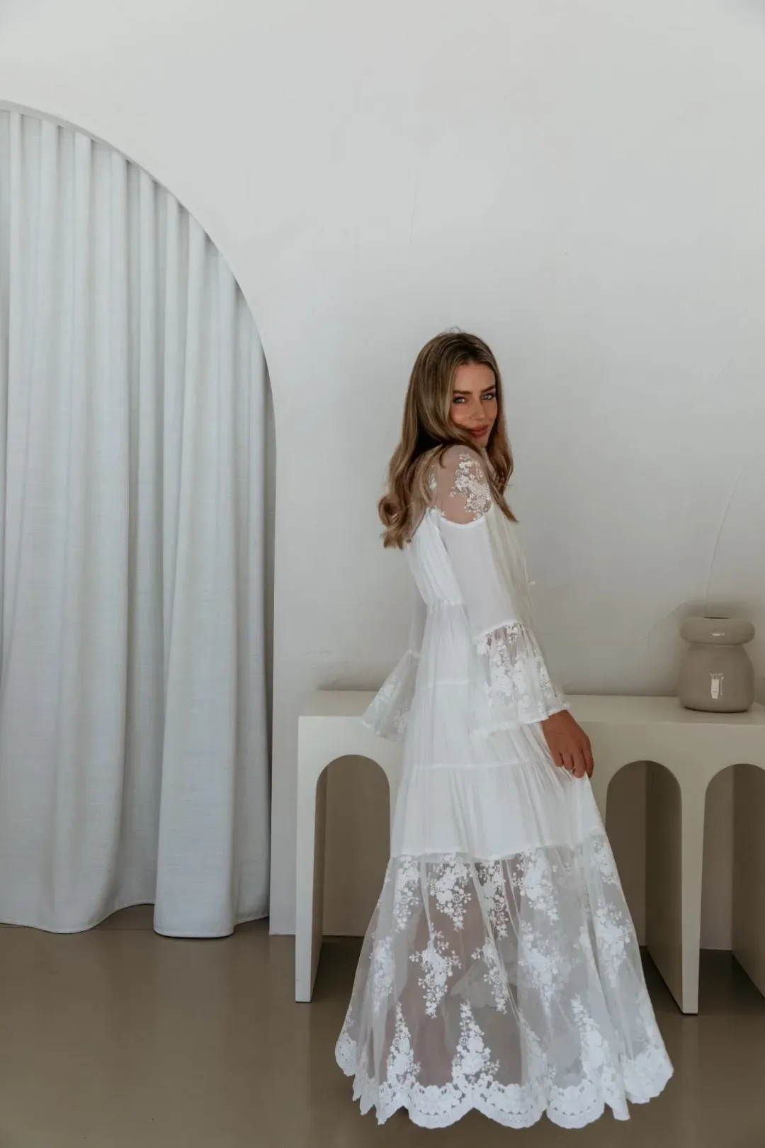 Coven & Co Boho Maternity Full Moon Lace Gown White Size M / AU 12 for rent on The Volte - main image