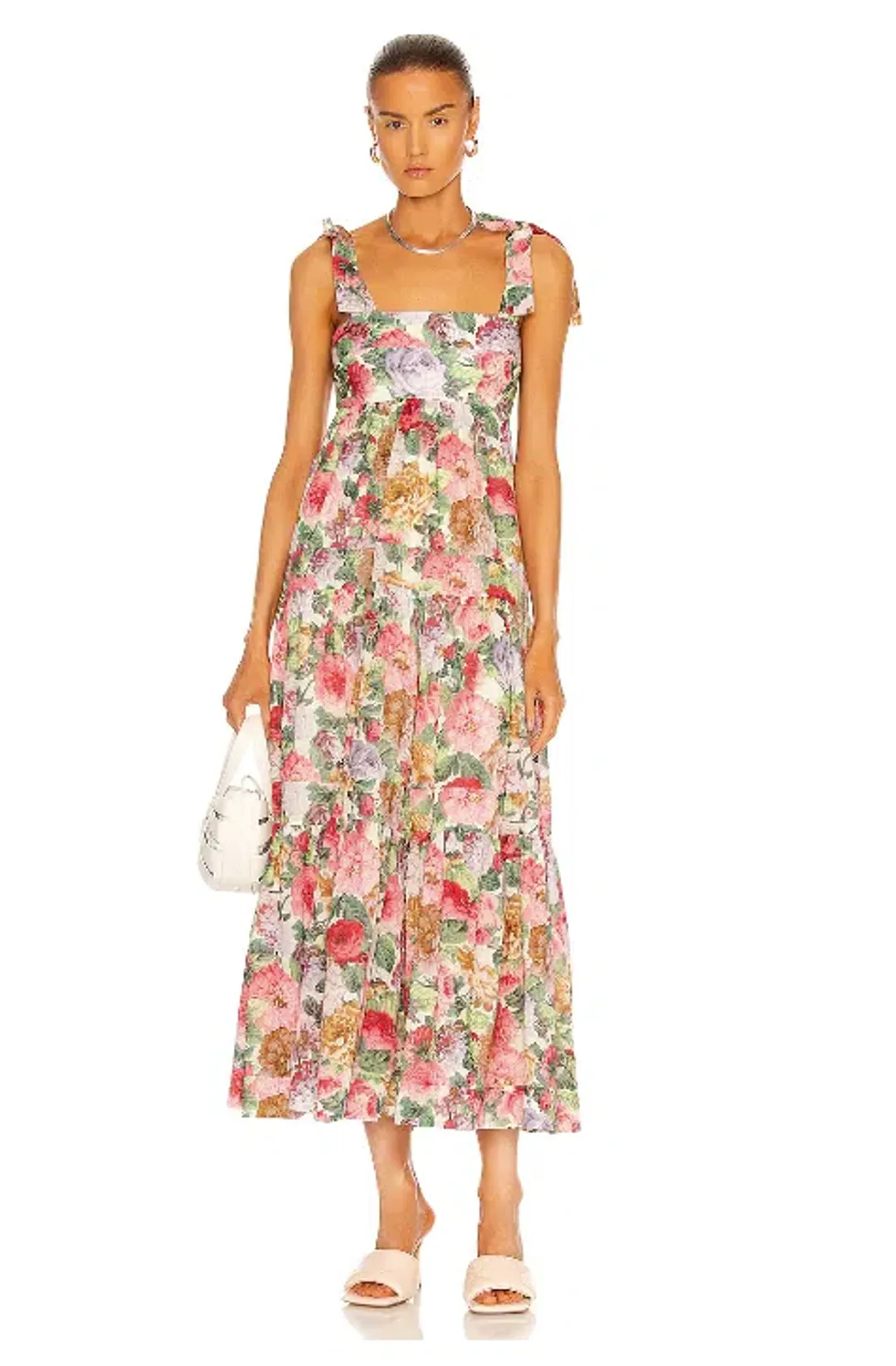 Zimmermann Mae Tie Shoulder Dress Rose Floral for rent on The Volte - main image