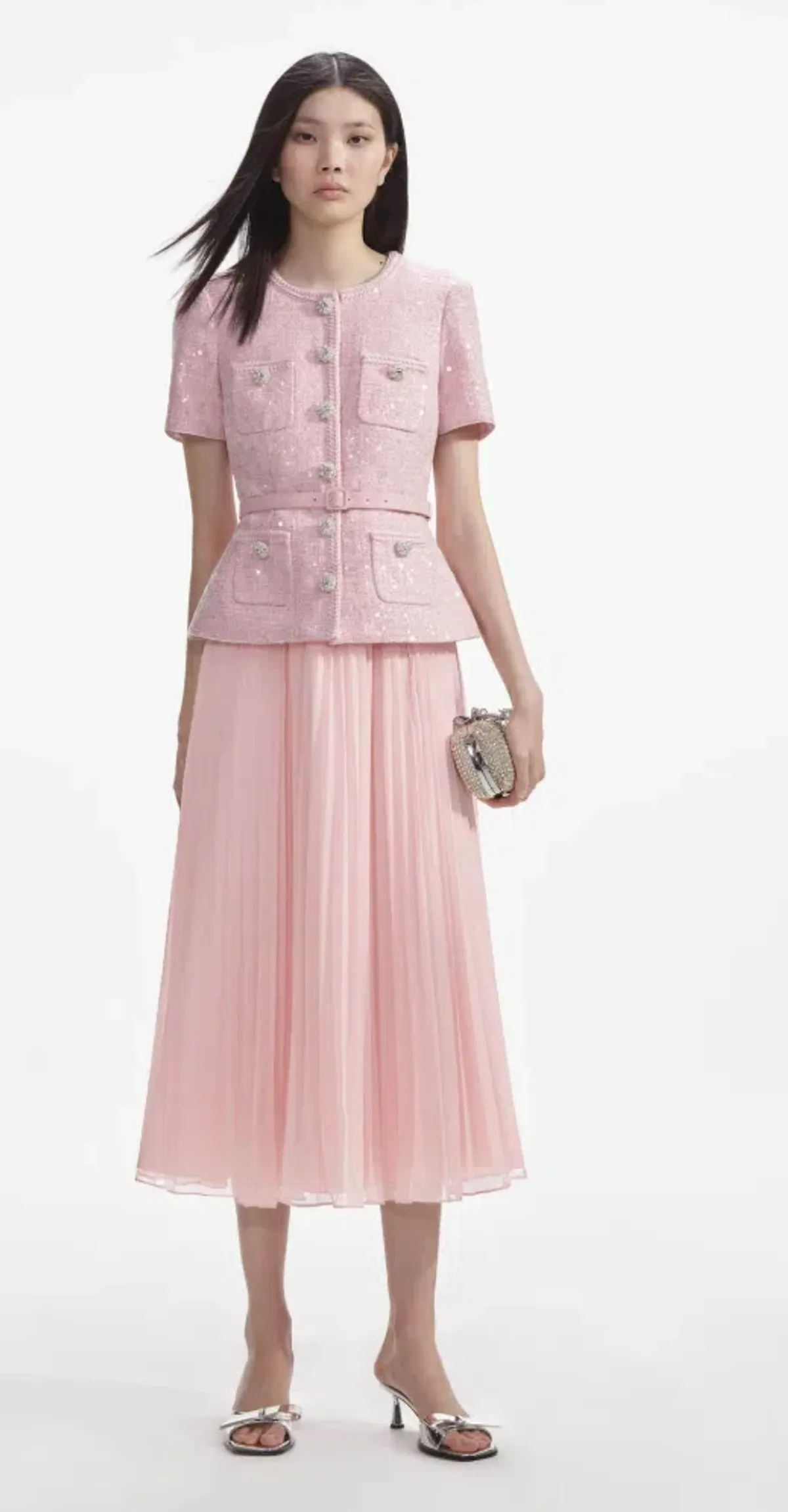 Self Portrait Pink Boucle Midi Dress Size 10 - Image 1