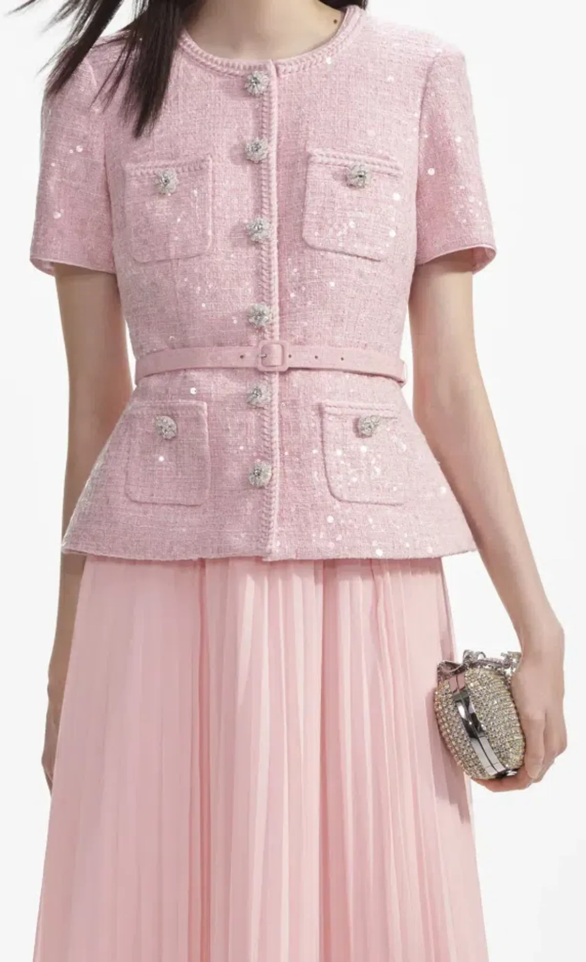 Self Portrait Pink Boucle Midi Dress Size 10 - Image 4