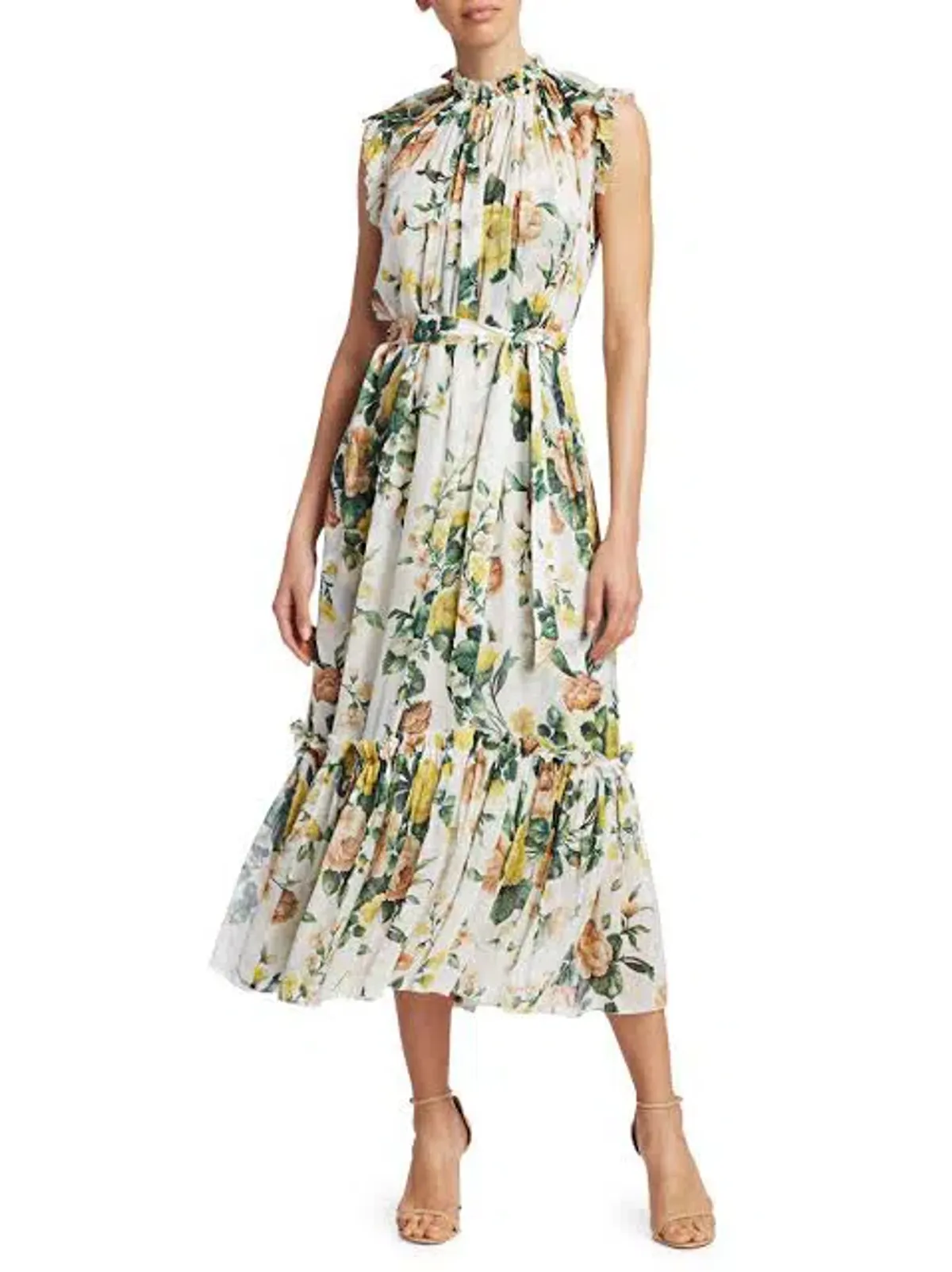 Zimmermann Zippy Frill Midi/Maxi Dress White Floral Size 2 AU 12 - Image 1
