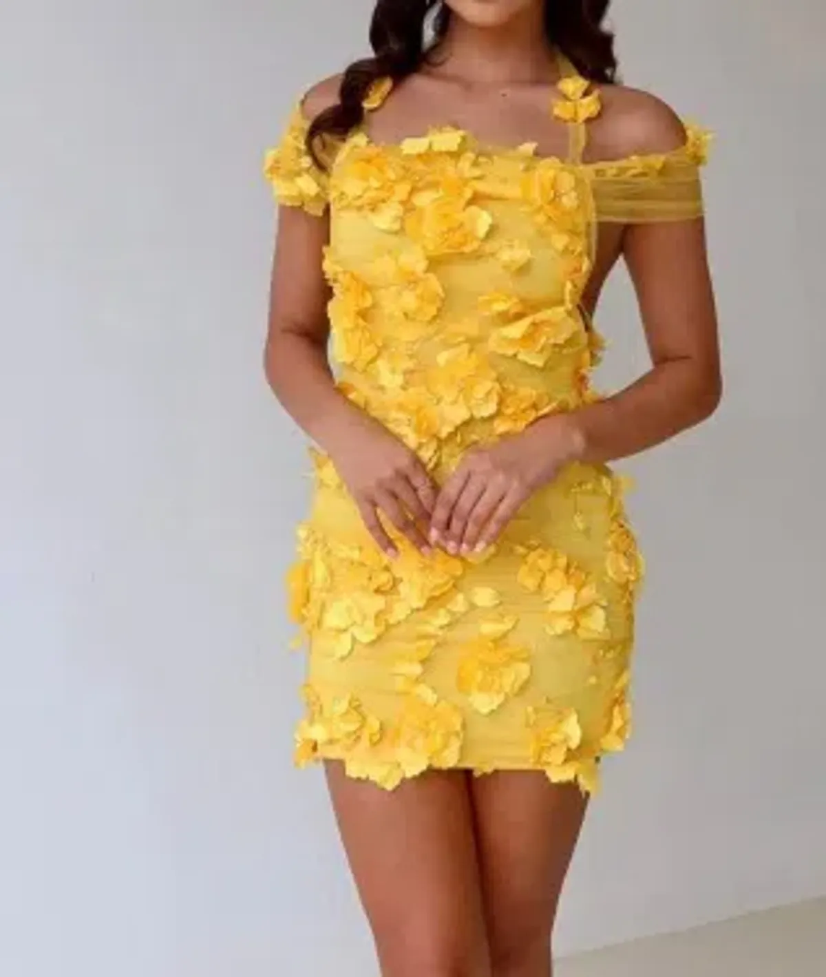 Alamour the Label Yellow 3D Flowers mini open back dress Size Medium / Aus Size 10 - Image 1