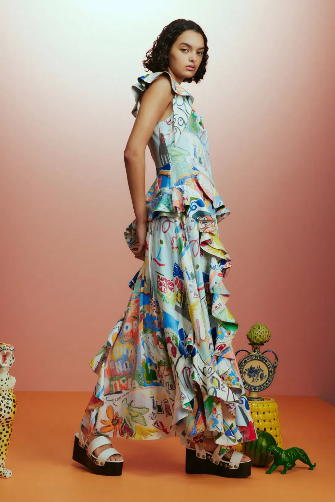 Alemais Aurelia Gown Multi Print Size 8 for rent on The Volte - main image