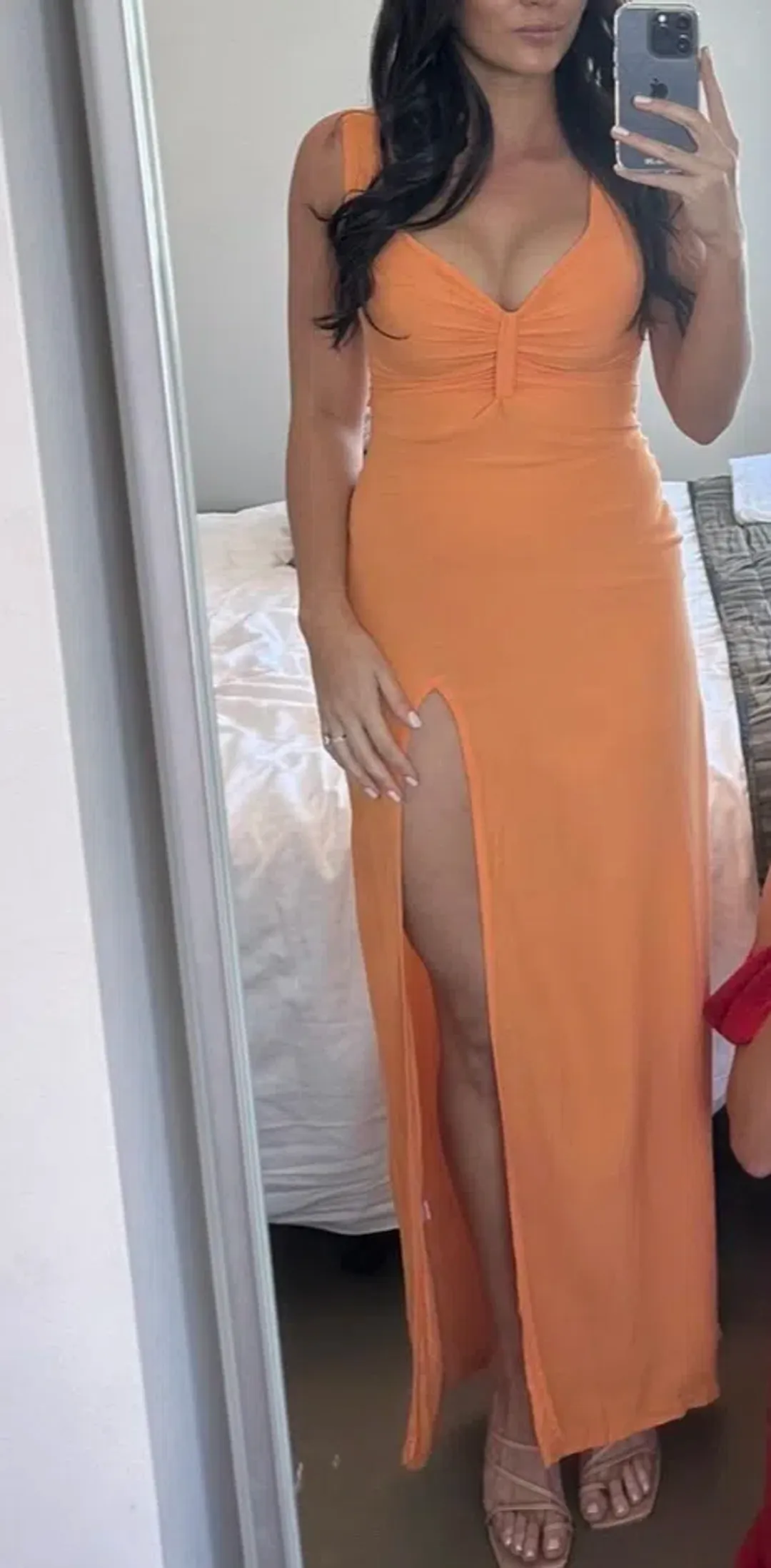 May the Label Orange Maxi dress with thigh spilt for rent on The Volte - main image