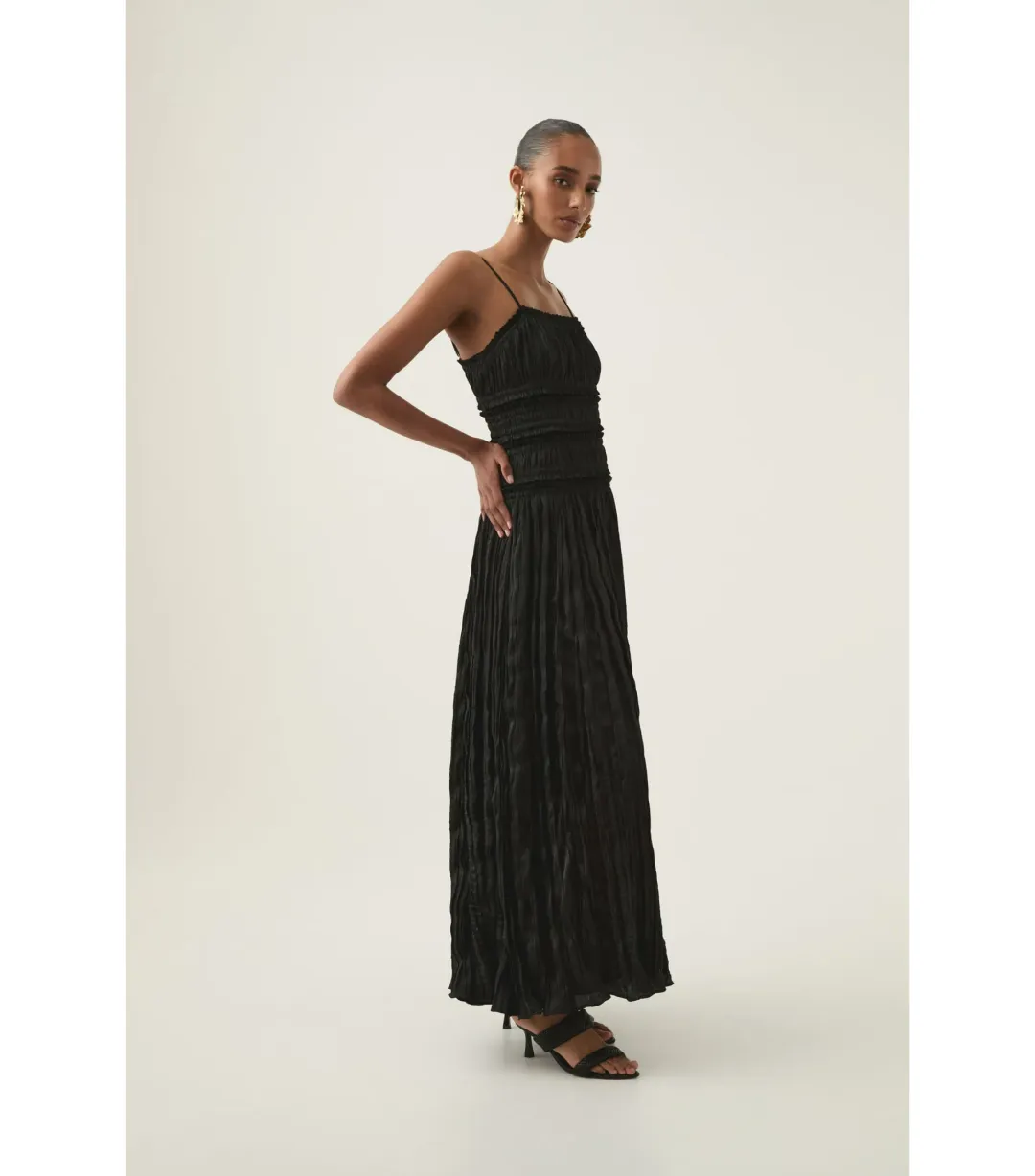 Aje Dewdrop Layered Satin Maxi Gown Black Size AU 10 for rent on The Volte - main image