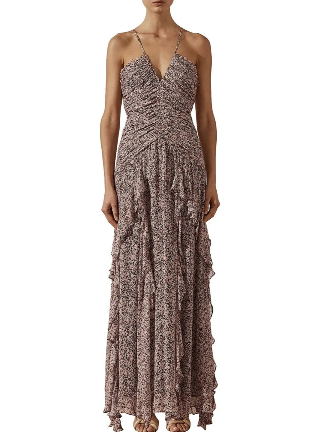 Shona Joy Cynthia Ruched Frill Maxi Dress Size 8 for rent on The Volte - main image