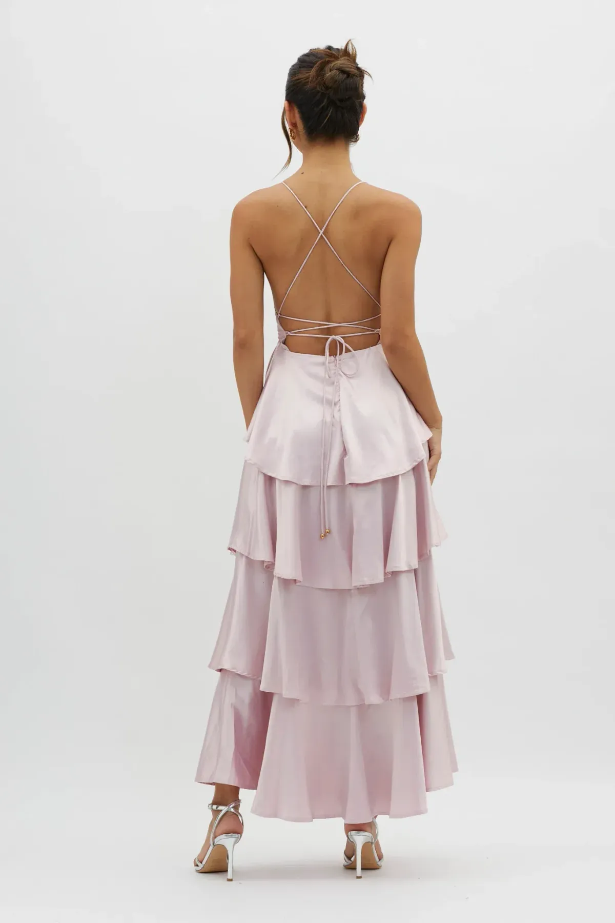 Selfie Leslie Auguste Tiered Frill Strappy Back Dress in Blush Size 8 - Image 2