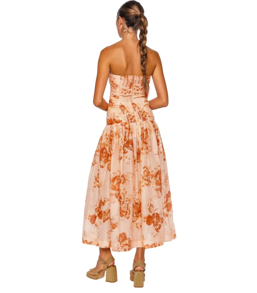 Zimmermann Cascadian Strapless Midi Dress Red Botanical Floral Size 1 / AU 10 for rent on The Volte - main image