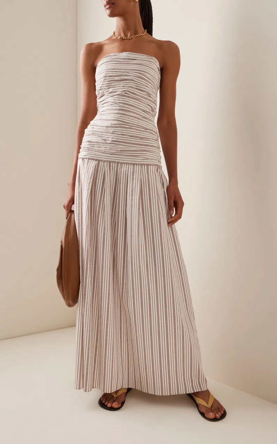 ANNA QUAN Isadora Strapless Maxi Dress Tobacco Stripe 10 for rent on The Volte - main image