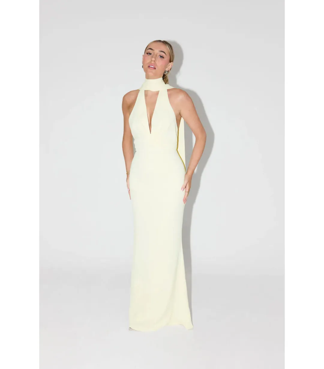 Odd Muse The Ultimate Muse Tie Neck Maxi Dress Butter Cream Size XS / AU 6  for rent on The Volte - main image