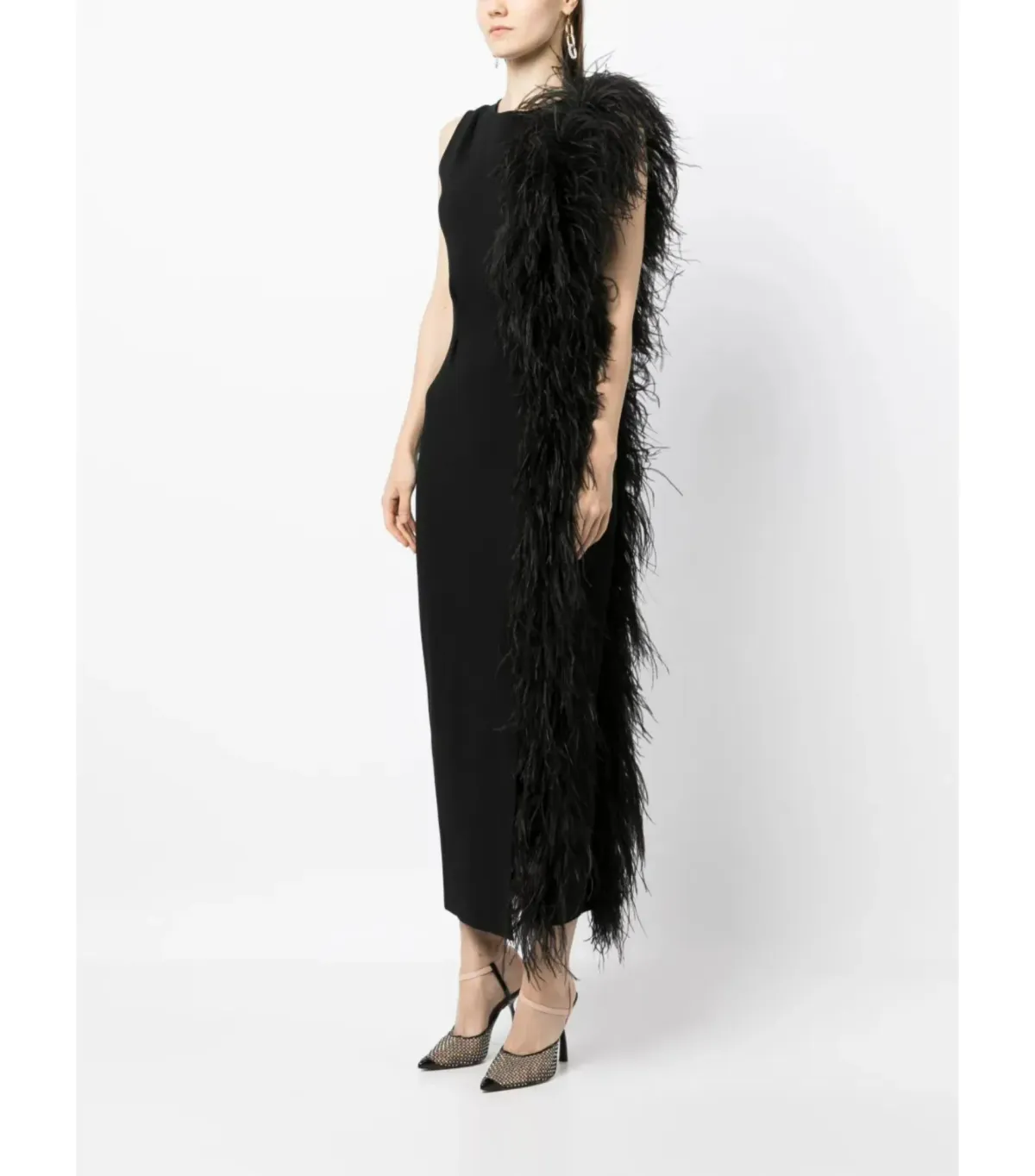 Rachel Gilbert Elcie Feather-Tri Midi Dress Black Size XS / AU 6 - Image 2