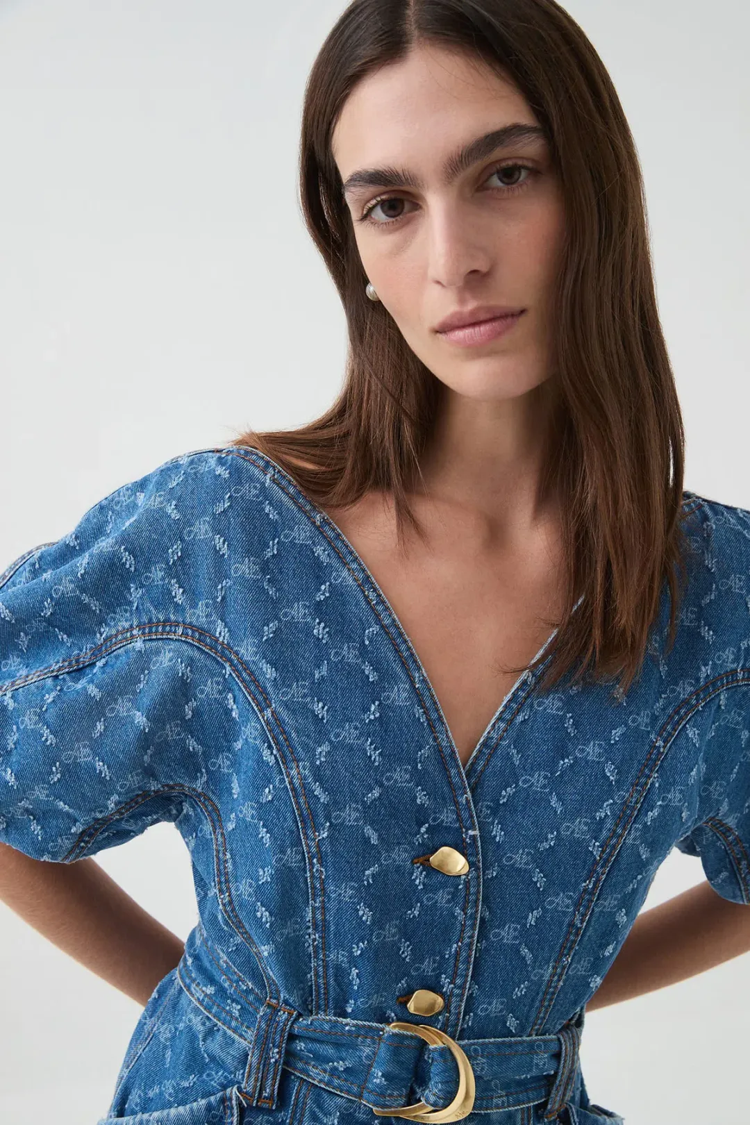 Aje Check Denim Mini Dress Diamond Logo Wash Size AU 14 for rent on The Volte - main image