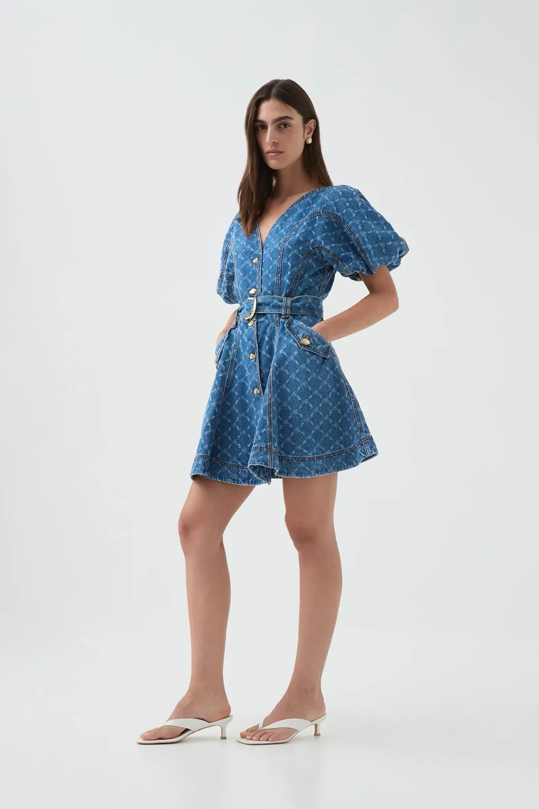 Aje Check Denim Mini Dress Diamond Logo Wash Size AU 14 for rent on The Volte - main image