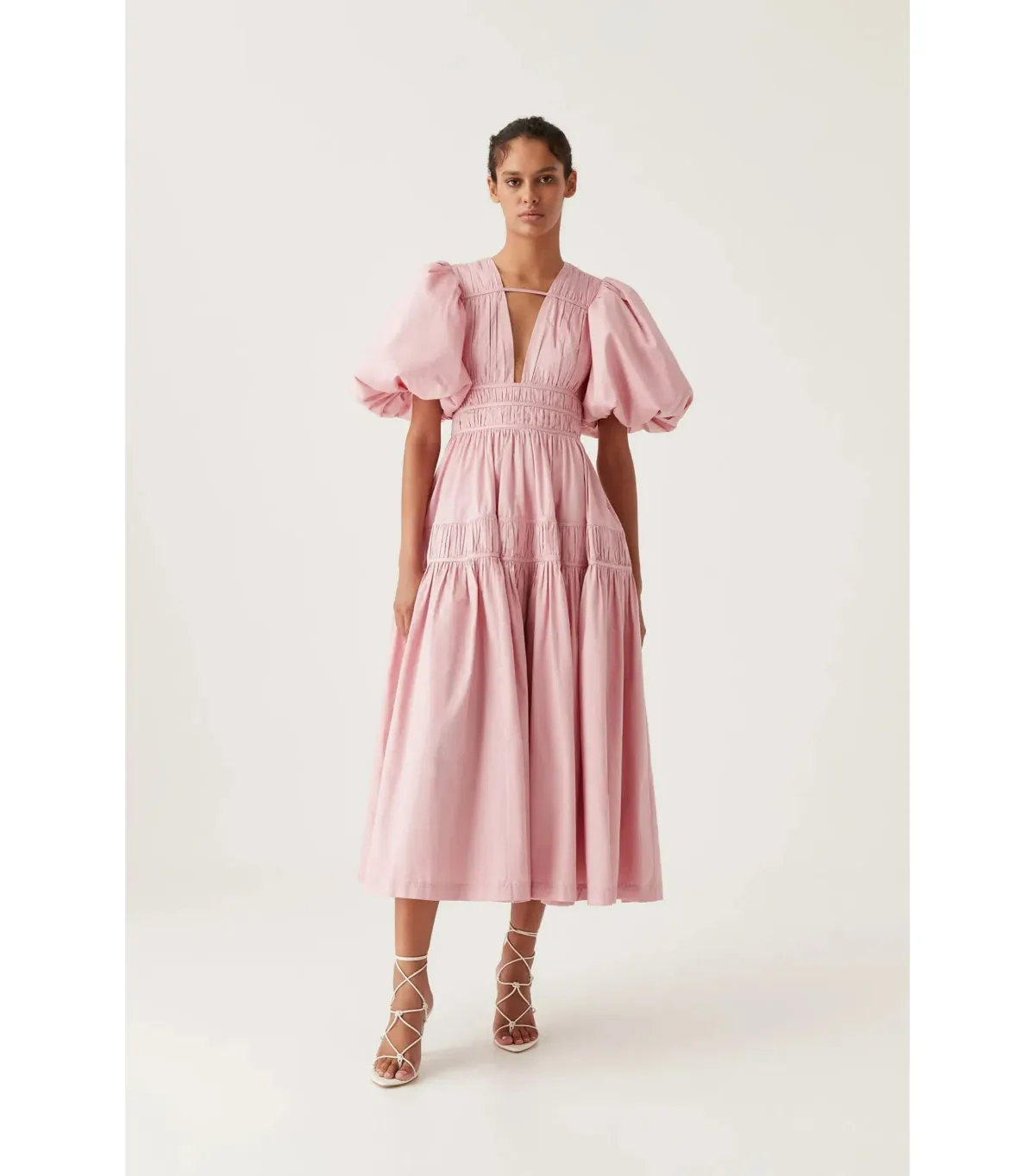 Aje Fallingwater Gathered Midi Dress Chalk Pink Size AU 6 - Image 1